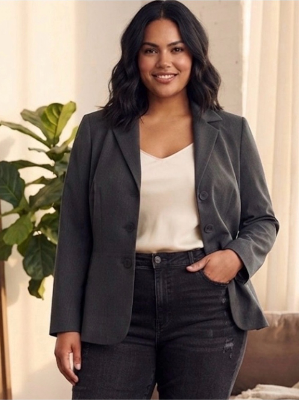 Rafaella Charcoal Gray Stretch Blazer Size 8 Tailored Career Jacket Career Wear